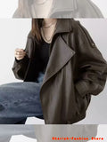 Chaqueta Cuero Sintetico Mujer Casual Urbana Marron Otoño Invierno