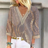 Camisa Blusa Ligera Mujer Elegante Casual Vacaciones con Estampados Primavera Verano