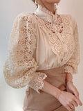 Blusa camisa cuello levantado. Camisa de encaje para mujer.