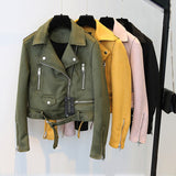 Chaqueta campera chamarra casaca de cuero de gamuza de imitación cinturón. Abrigo corto femenino