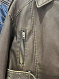 Chaqueta campera chamarra casaca corta de piel sintética holgada para mujer con cinturón