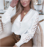 Camisa Blusa Mujer con Encaje en Mangas Suelta Casual Oficina Elegante Fashion