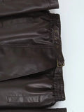 Chaqueta Cuero Sintetico Mujer Casual Urbana Marron Otoño Invierno
