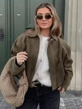 Chaqueta Faux Gamuza Mujer con Tiras Hombro Stylish Verde Oliva
