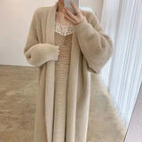 Cardigan Largo Blanco Mujer Tejido Suave Faux Cashmere Estilo Coreano Abrigado Vintage