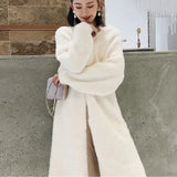 Cardigan Largo Blanco Mujer Tejido Suave Faux Cashmere Estilo Coreano Abrigado Vintage