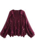 Blusa con Volados Semi Transparente Elegante Mujer Dama Varios Colores