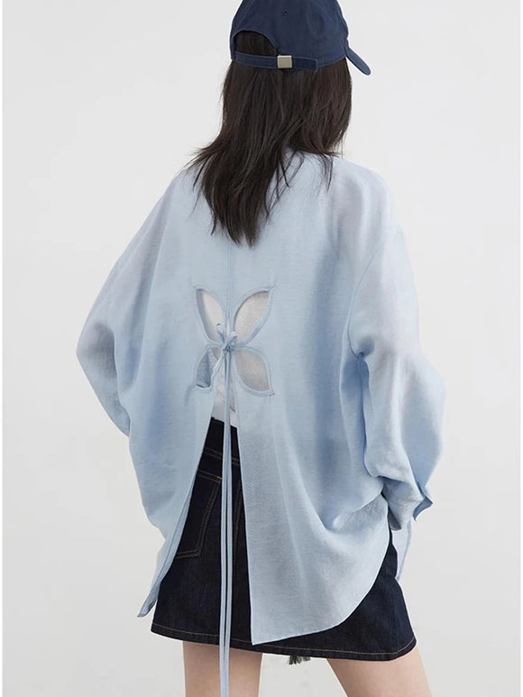 Blusa Camisa Mujer Dama con Diseño Flor en Espalda Primavera Verano Casual Playa Ligero Fresco