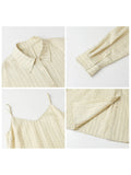 Conjunto Vestido Breteles Camisa Manga Larga Elegante Casual Mujer Primavera Verano