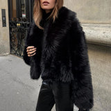 Campera de Piel Sintetica Abrigo Negro Chaqueta Invierno Mujer