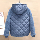 Chaqueta campera chamarra casaca de algodón fina y ligera. Abrigo corto para mujer de algodón de lana de cordero con capucha holgada