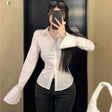 Camisa Blusa Corset Elegante Mujer Formal Casual Blanco Negro Manga Larga con Puños
