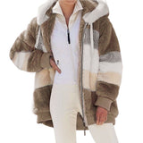 Chaqueta campera casaca chamarra de felpa con bolsillo con cremallera. Abrigo suelto con capucha para mujer