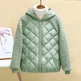 Chaqueta campera chamarra casaca de algodón fina y ligera. Abrigo corto para mujer de algodón de lana de cordero con capucha holgada