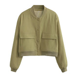 Chaqueta chamarra casaca recortado para mujer, campera de manga larga con bolsillos grandes, abrigos casuales elegantes