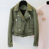 Chaqueta campera chamarra casaca de cuero de gamuza de imitación cinturón. Abrigo corto femenino