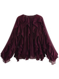 Blusa con Volados Semi Transparente Elegante Mujer Dama Varios Colores
