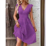 Vestido de Encaje Cuello V Mujer Dama Primavera Verano Fresco Playa Casual Formal