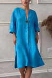 Vestido Elegante con Botones Mujer Verano Algodon Lino Casual Simple
