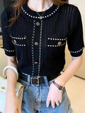 Camisa para mujer. Top blusa de manga cortas con bolsillos para mujer.