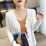 Primavera Otoño Mujer Cardigan Suelto Cuello en V Rojo Rosa Sweater Fashion Jumper Tejido