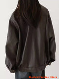 Chaqueta Cuero Sintetico Mujer Casual Urbana Marron Otoño Invierno
