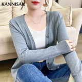 Primavera Otoño Mujer Cardigan Suelto Cuello en V Rojo Rosa Sweater Fashion Jumper Tejido