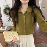 Camisa Tejida Abrigada Otoño Invierno Manga Larga Cardigan Cuello V Neck Chic