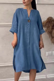 Vestido Elegante con Botones Mujer Verano Algodon Lino Casual Simple
