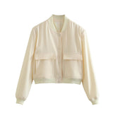 Chaqueta chamarra casaca recortado para mujer, campera de manga larga con bolsillos grandes, abrigos casuales elegantes