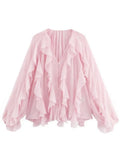 Blusa con Volados Semi Transparente Elegante Mujer Dama Varios Colores