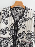 Chaqueta chamarra casaca de algodón con cordones y estampado Floral doble para mujer