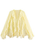 Blusa con Volados Semi Transparente Elegante Mujer Dama Varios Colores