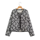 Chaqueta chamarra casaca de algodón con cordones y estampado Floral doble para mujer