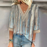 Camisa Blusa Ligera Mujer Elegante Casual Vacaciones con Estampados Primavera Verano