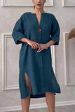 Vestido Elegante con Botones Mujer Verano Algodon Lino Casual Simple