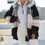 Chaqueta campera casaca chamarra de felpa con bolsillo con cremallera. Abrigo suelto con capucha para mujer
