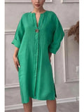 Vestido Elegante con Botones Mujer Verano Algodon Lino Casual Simple