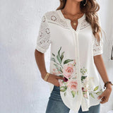 Camisa elegante para mujer. Blusa de manga de encaje corta