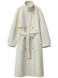 Saco Tapado Gabardina Abrigo Otoño Invierno Elegante Formal Urbano Mujer Dama Gris Crema