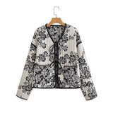 Chaqueta chamarra casaca de algodón con cordones y estampado Floral doble para mujer