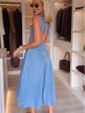 Vestido Solero Primavera Verano Fresco Mujer Espalda Descubierta Cinta Cuello