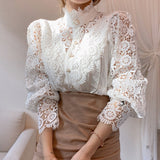 Blusa camisa cuello levantado. Camisa de encaje para mujer.