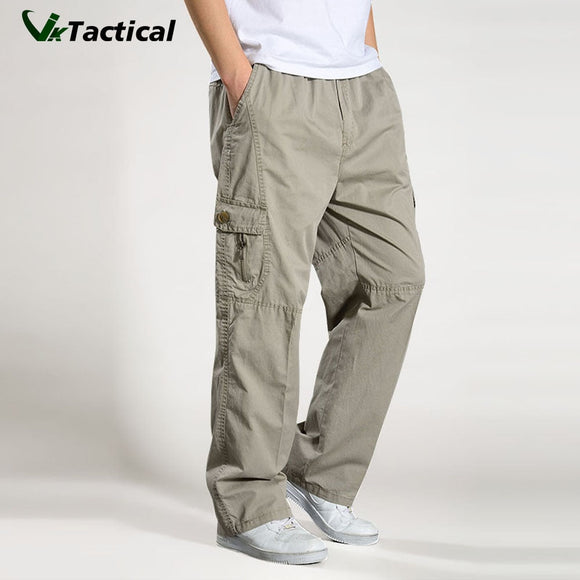 Pantalones joggins cargo recto. Pantalones sueltos de algodón.