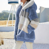 Chaqueta campera casaca chamarra de felpa con bolsillo con cremallera. Abrigo suelto con capucha para mujer