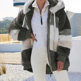Chaqueta campera casaca chamarra de felpa con bolsillo con cremallera. Abrigo suelto con capucha para mujer