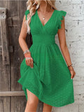 Vestido de Encaje Cuello V Mujer Dama Primavera Verano Fresco Playa Casual Formal