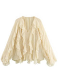 Blusa con Volados Semi Transparente Elegante Mujer Dama Varios Colores