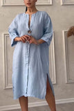 Vestido Elegante con Botones Mujer Verano Algodon Lino Casual Simple