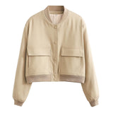 Chaqueta chamarra casaca recortado para mujer, campera de manga larga con bolsillos grandes, abrigos casuales elegantes